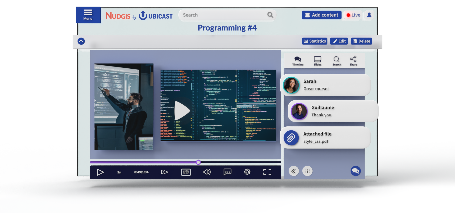 Ubicast video player for students